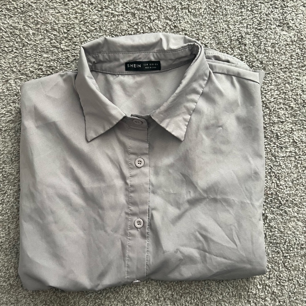 SHEIN Gray Dress Shirt Professional Cotton Blend